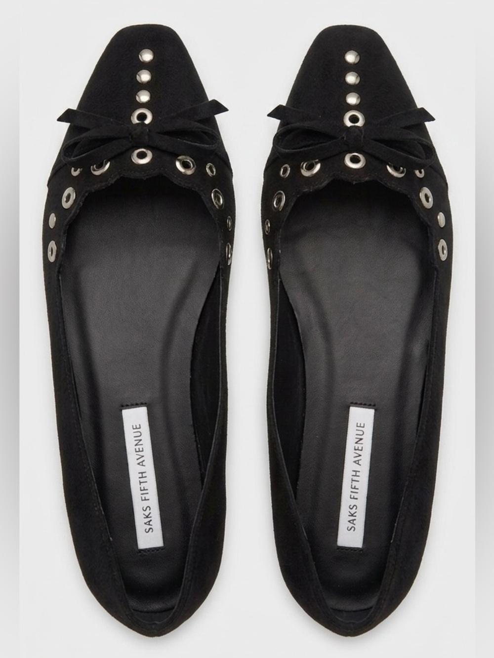 SAKS FIFTH AVE Shirley Black Eyelet Bow Pointed Toe Ballet Flats Size 8.5